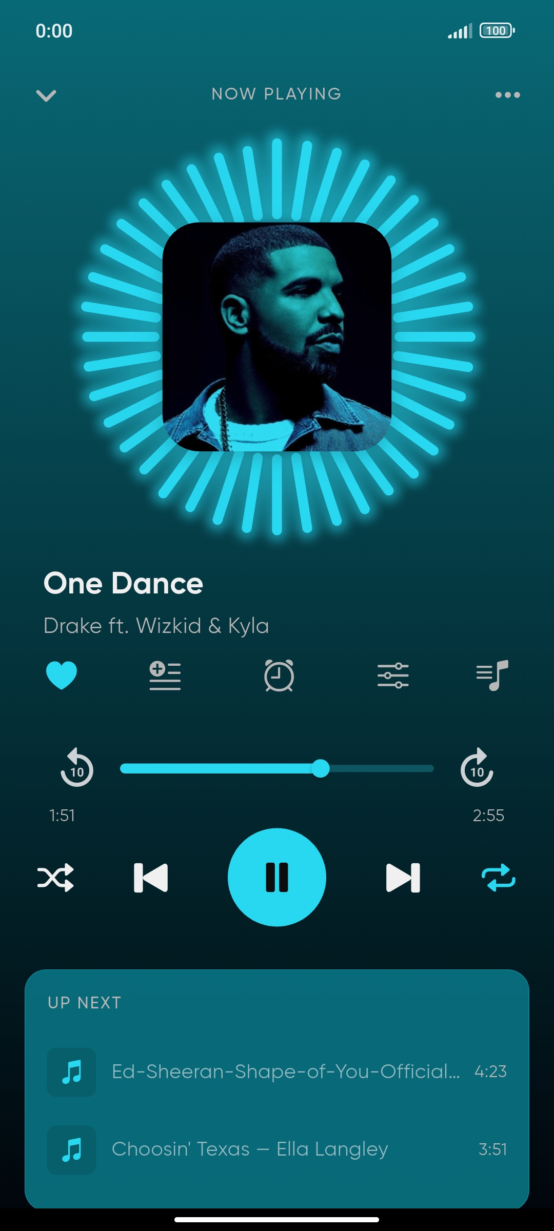 Android Music now playing screen with animated visualizer