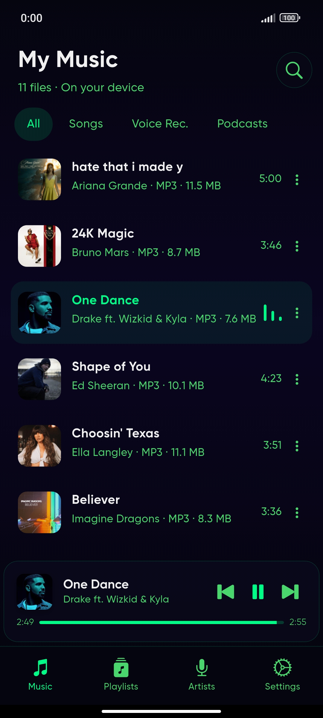 Android Music library screen